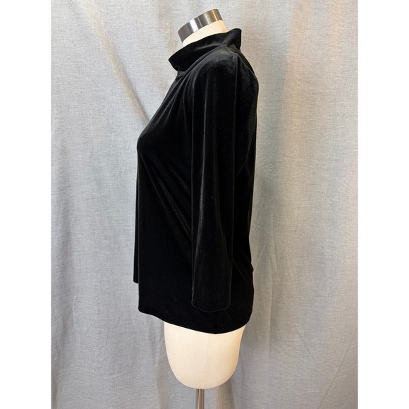 Talbots Black Velvet Mock Neck Top Stretch Petite M - Picture 5 of 10